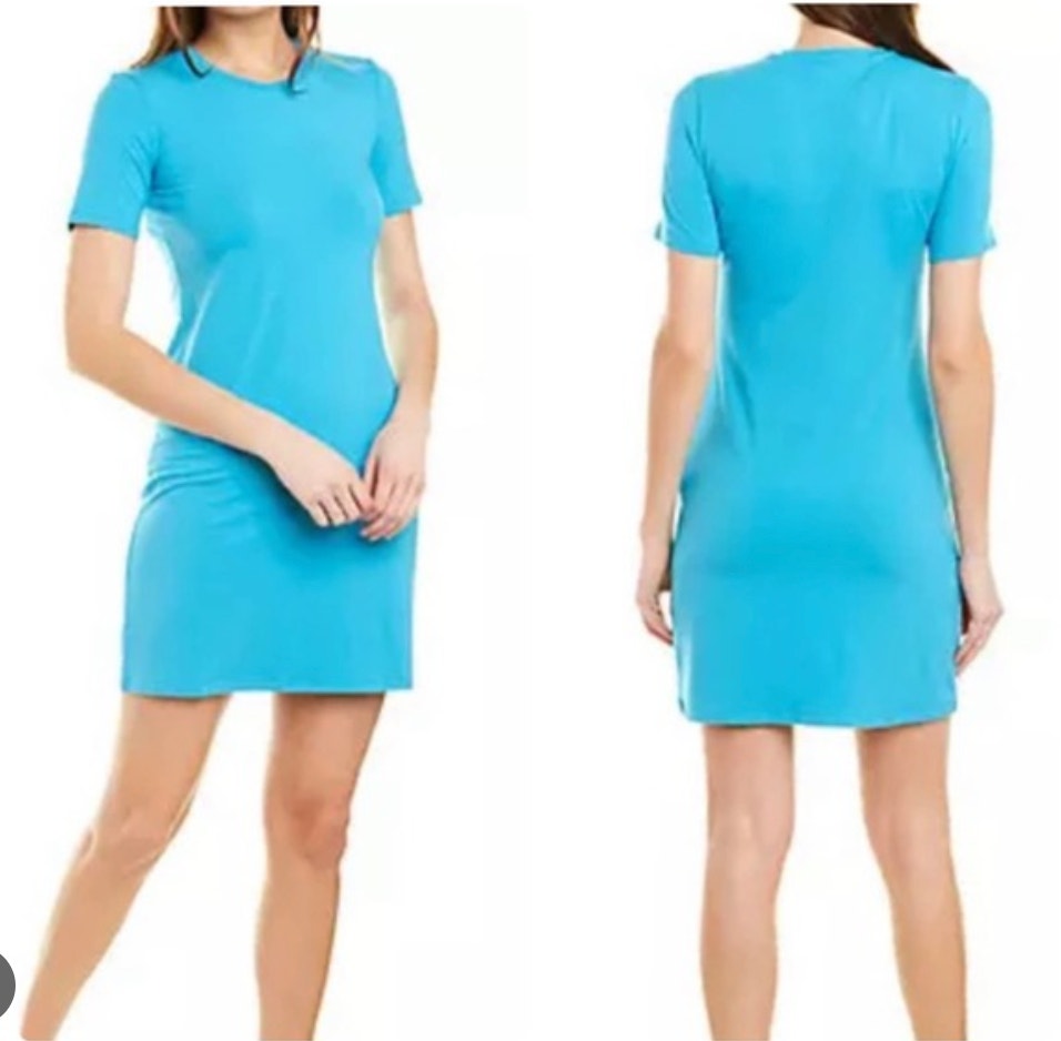 Theory Cherry Rubric Blue Stretch Pima Crew Neck Short Sleeve T-Shirt Dress P Xs